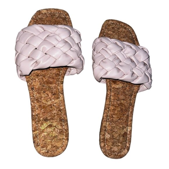 True Craft Buzzer Faux Leather Woven Slide Sandals Sz 6.5 Womens Pink Flats - Picture 3 of 7
